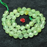 Green Prehnite Diamond Faceted Round Beads Loose Gemstones