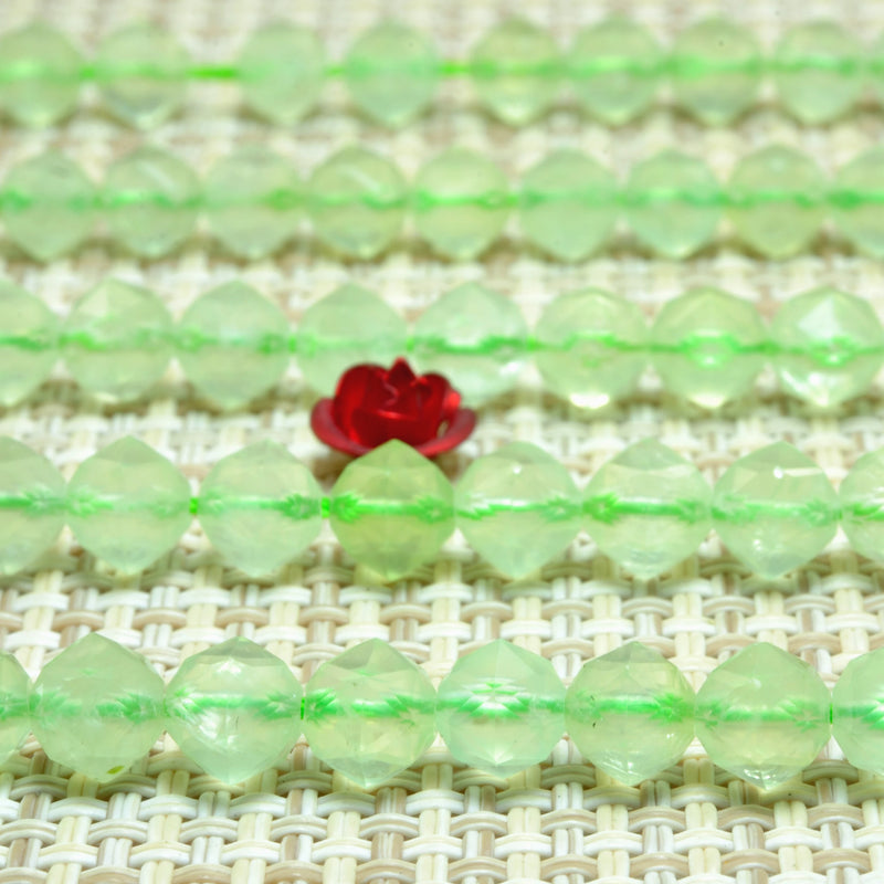 Natural Green Prehnite Diamond Faceted Round Loose Beads Gemstone