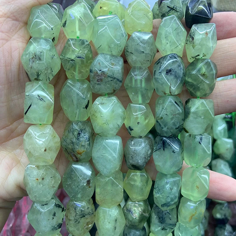 Green Prehnite Stone Beads 15'' Faceted Irregular DIY Loose Beads