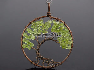 Green Quartz Tree of Life Copper Pendant Necklace 5Sets/Pack