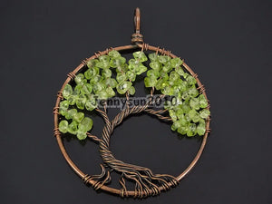 Green Quartz Tree of Life Copper Pendant Necklace 5Sets/Pack