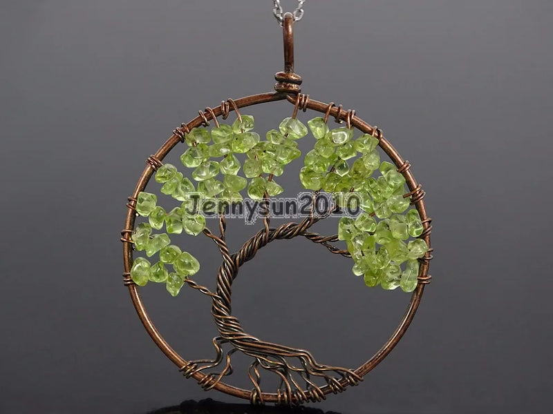 Green Quartz Tree of Life Copper Pendant Necklace 5Sets/Pack
