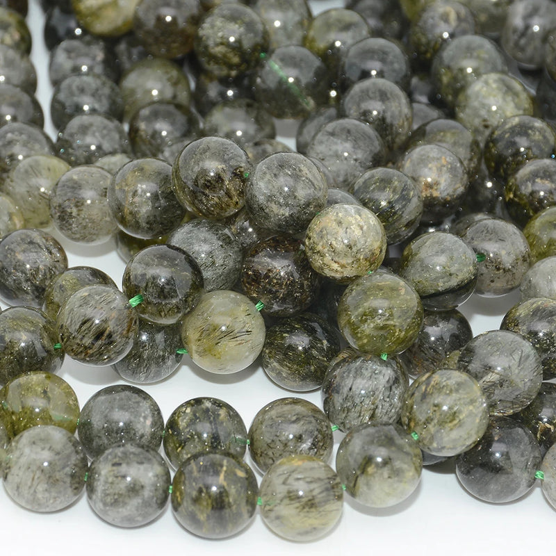 Green Rutilated Tourmaline Quartz 12mm Round Beads