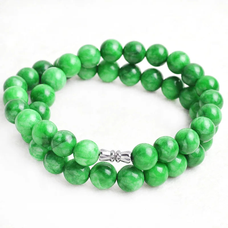 Green Semi-precious Stones Necklace 10mm Beaded Jewelry Womens