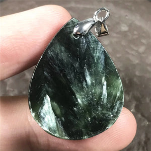 Green Seraphinite Necklace Pendant Jewelry Crystal Silver Reiki Gemstone