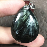 Natural Green Seraphinite Necklace Pendant Jewelry Crystal Silver 31x24mm