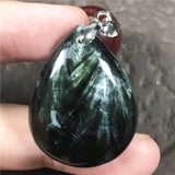 Natural Green Seraphinite Necklace Pendant Jewelry Crystal Silver 31x24mm