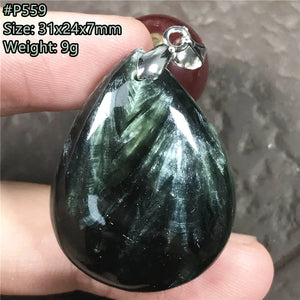 Natural Green Seraphinite Necklace Pendant Jewelry Crystal Silver 31x24mm