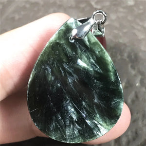 Natural Green Seraphinite Necklace Pendant Jewelry Crystal Silver 31x24mm