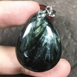 Natural Green Seraphinite Necklace Pendant Jewelry Crystal Silver 31x24mm