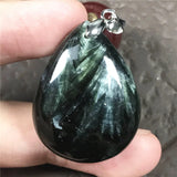 Natural Green Seraphinite Necklace Pendant Jewelry Crystal Silver 31x24mm