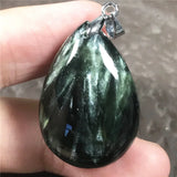 Green Seraphinite Necklace Pendant Healing Crystal Silver Beads Stone AAAAA