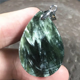 Green Seraphinite Necklace Pendant Healing Crystal Silver Beads Stone AAAAA