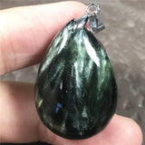 Green Seraphinite Necklace Pendant Healing Crystal Silver Beads Stone AAAAA