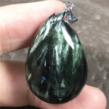 Green Seraphinite Necklace Pendant Healing Crystal Silver Beads Stone AAAAA