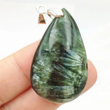 Green Seraphinite Pendant 38x23mm Water Drop Crystal Necklace