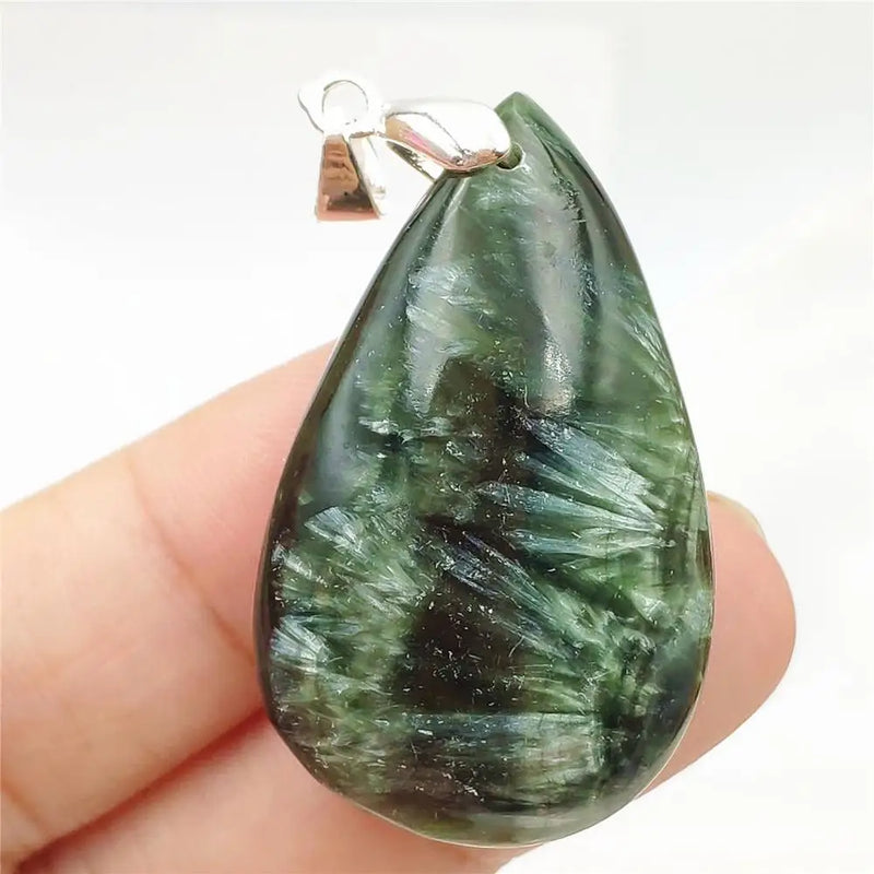 Green Seraphinite Pendant 38x23mm Water Drop Crystal Necklace
