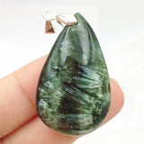 Green Seraphinite Pendant 38x23mm Water Drop Crystal Necklace