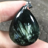Natural Green Seraphinite Pendant Jewelry Crystal Silver 30x23x7mm