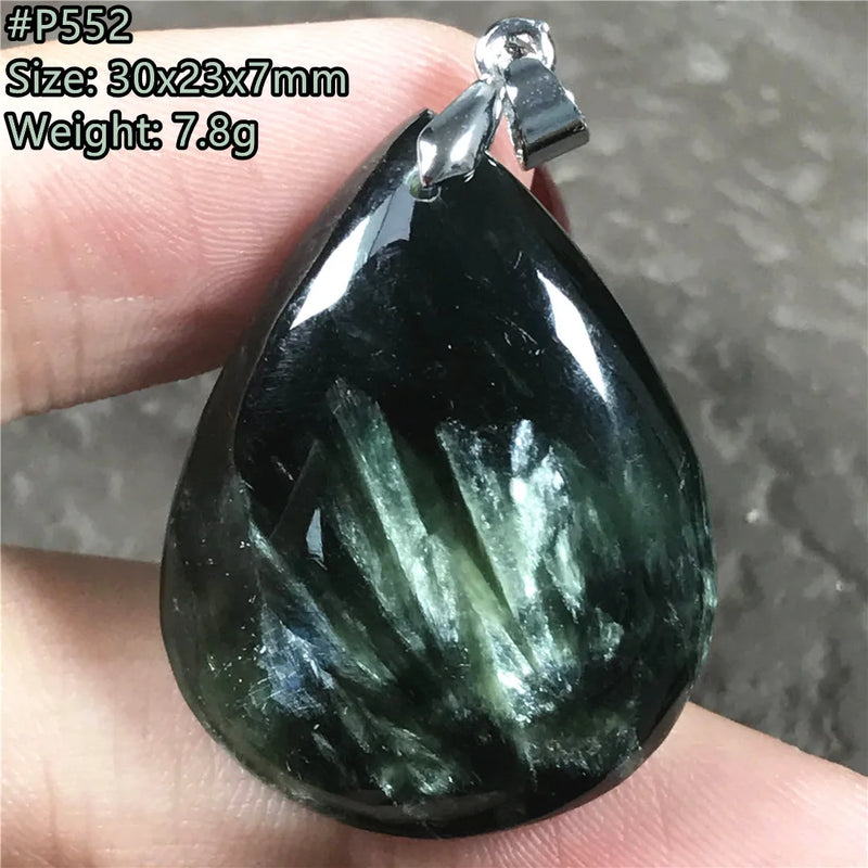 Natural Green Seraphinite Pendant Jewelry Crystal Silver 30x23x7mm