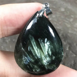 Natural Green Seraphinite Pendant Jewelry Crystal Silver 30x23x7mm