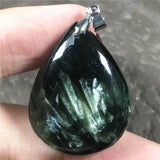Natural Green Seraphinite Pendant Jewelry Crystal Silver 30x23x7mm