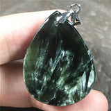Natural Green Seraphinite Pendant Jewelry Crystal Silver 30x23x7mm