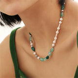 Green Stone Pearl Necklace for Women Personality Clavicle Chain