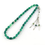 Natural Green Stone Agate Islamic Rosary Bracelet 33 Beads with Tassel