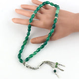 Natural Green Stone Agate Islamic Rosary Bracelet 33 Beads with Tassel
