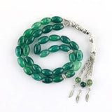 Natural Green Stone Agate Islamic Rosary Bracelet 33 Beads with Tassel