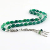 Natural Green Stone Agate Islamic Rosary Bracelet 33 Beads with Tassel