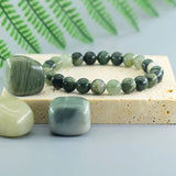Green Straw Hat Stone Beads Bracelet Men Women Agates Quartz Bangle