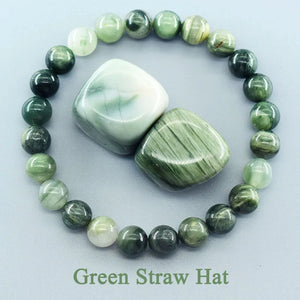 Green Straw Hat Stone Beads Bracelet Men Women Agates Quartz Bangle