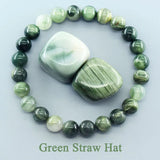 Green Straw Hat Stone Beads Bracelet Men Women Agates Quartz Bangle