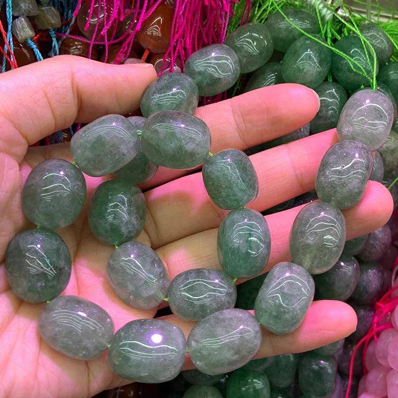 Green Strawberry Quartz Stone Beads 15'' Freeform DIY Loose Beads