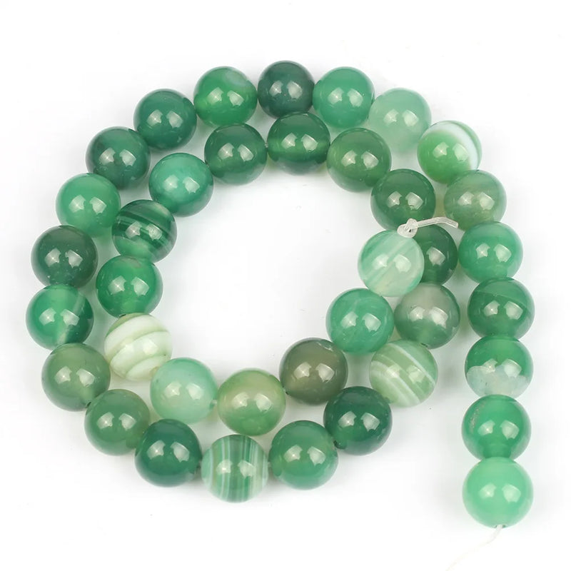 Green Stripe Agate Stone Round Loose Beads 6-12MM DIY Jewelry Making Bracelet