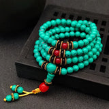 Natural Green Turquoise Hand Carved 6mm 108 Beads Bracelet