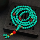 Natural Green Turquoise Hand Carved 6mm 108 Beads Bracelet