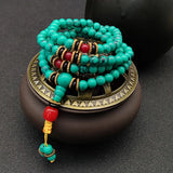 Natural Green Turquoise Hand Carved 6mm 108 Beads Bracelet