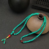 Natural Green Turquoise Hand Carved 6mm 108 Beads Bracelet
