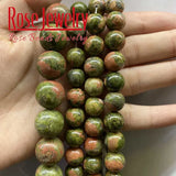 Green Unakite Stone Beads Round Spacer Beads DIY Jewelry Making 15''
