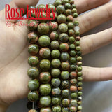 Green Unakite Stone Beads Round Spacer Beads DIY Jewelry Making 15''