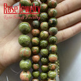 Green Unakite Stone Beads Round Spacer Beads DIY Jewelry Making 15''