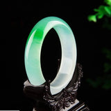 Natural Green Jade Bangle Bracelet Chinese Jadeite Hand-Carved Charm