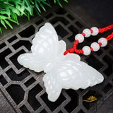Green/White Jade Butterfly Amulet Necklace Pendant