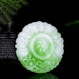 Green Jade Sunflower Pendant Necklace Chinese Hand-Carved Charm Jewelry