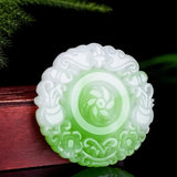 Green Jade Sunflower Pendant Necklace Chinese Hand-Carved Charm Jewelry