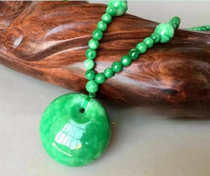 Green Jade Pendant Necklace Hand Carved Jewelry