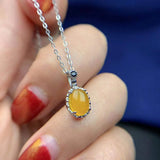 Natural Green Yellow Chalcedony Necklace Pendant 925 Silver Inlaid Jewelry